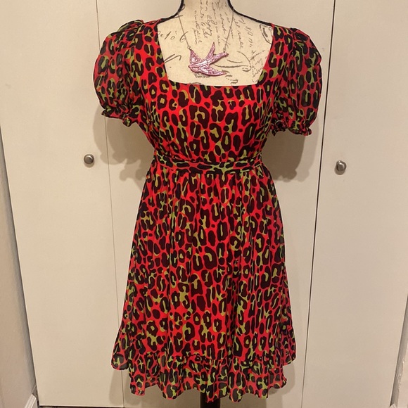 Sourpuss Cream Puff Pink and Green Leopard Print Dress - Picture 2 of 5